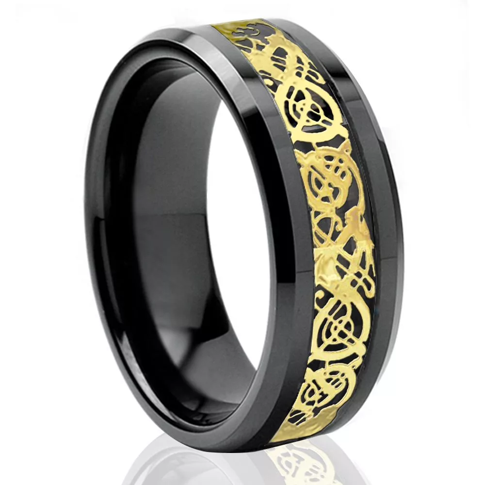 black-8mm-tungsten-wedding-ring-engagement-band-gold-viking-celtic-dragon-anniversary-dkrg