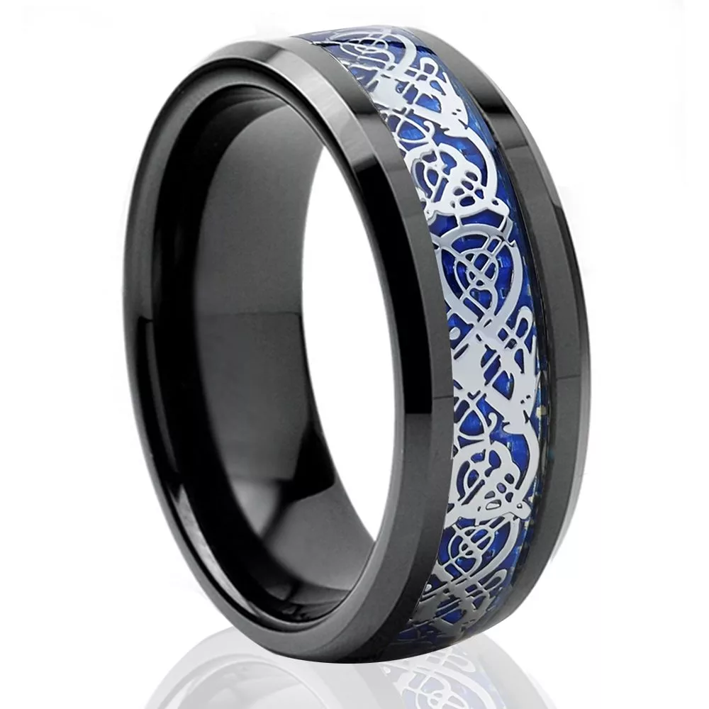 black-tungsten-blue-wedding-ring-engagement-band-silver-celtic-dragon-anniversary-dkb