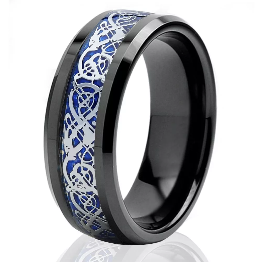 black-tungsten-blue-wedding-ring-engagement-band-silver-celtic-dragon-anniversary-dkb