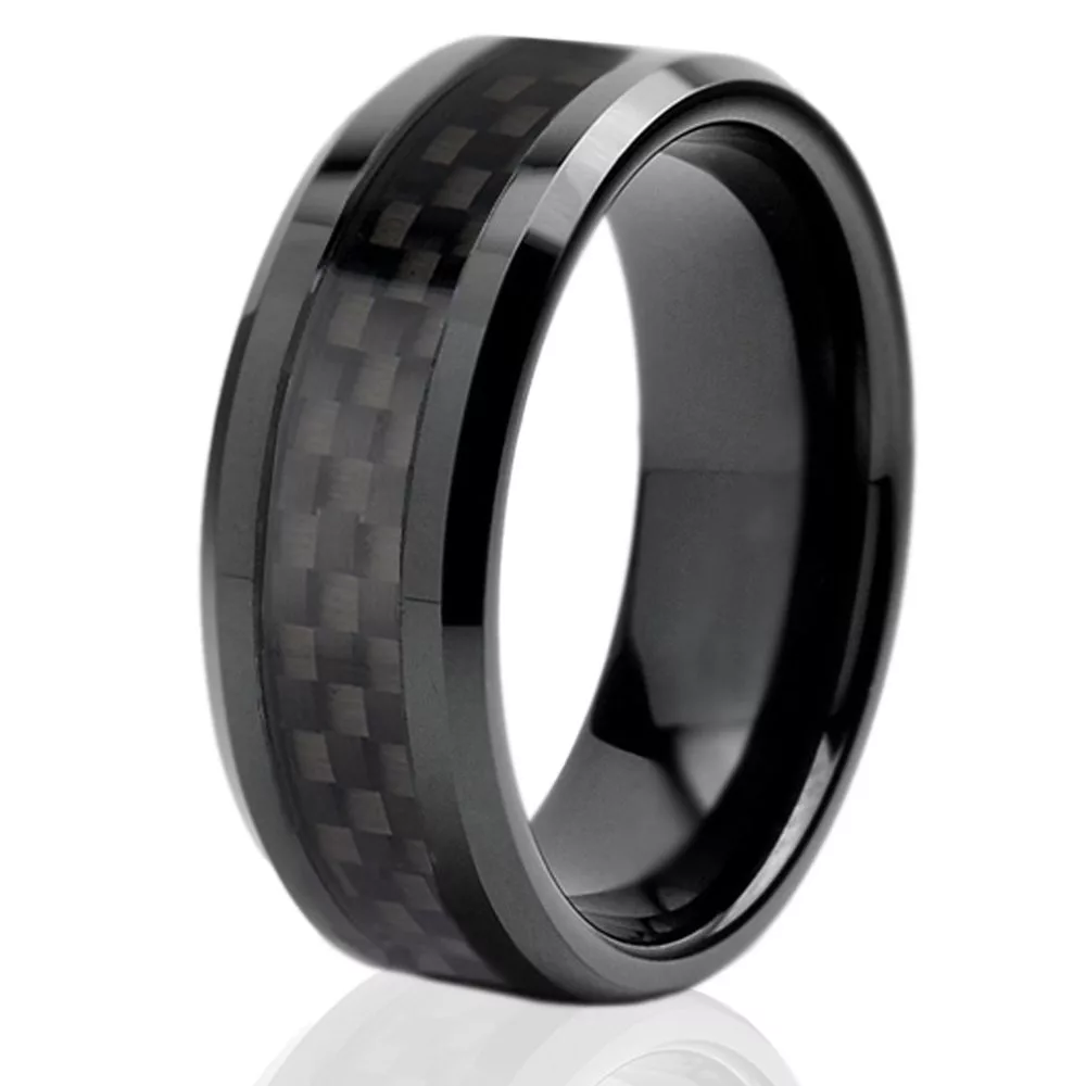 black-tungsten-carbide-8mm-carbon-fiber-inlay-wedding-ring-band-cfb -left