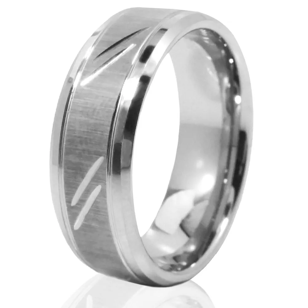 silver-8mm-tungsten-brushed-beveled-mens-ring-textured-lines-wedding-band-engagement-slb2