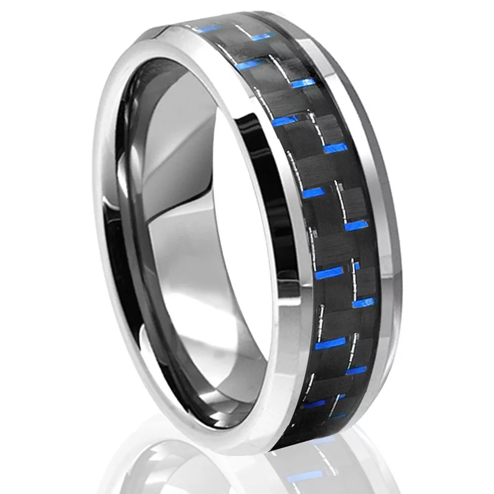 silver-tungsten-blue-black-carbon-fiber-beveled-mens-ring-wedding-band-engagement-anniversary-bcf