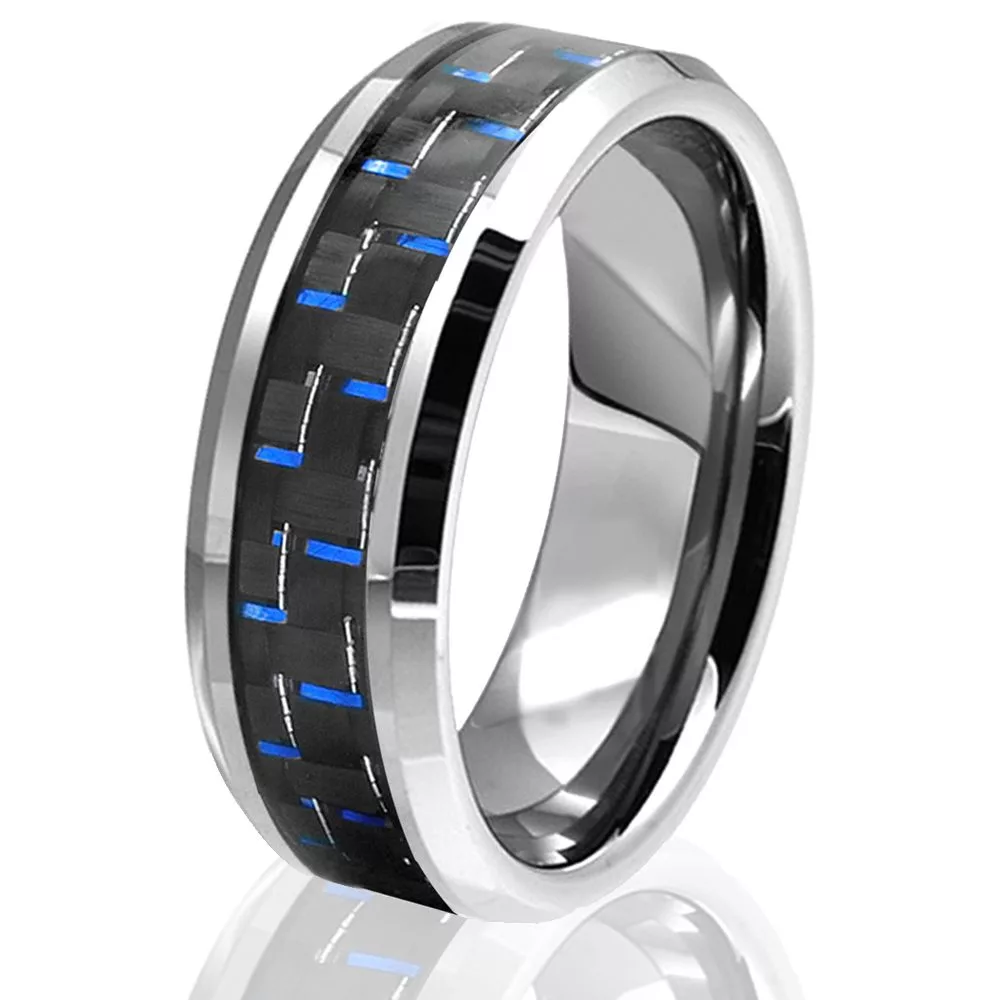 silver-tungsten-blue-black-carbon-fiber-beveled-mens-ring-wedding-band-engagement-anniversary-bcf
