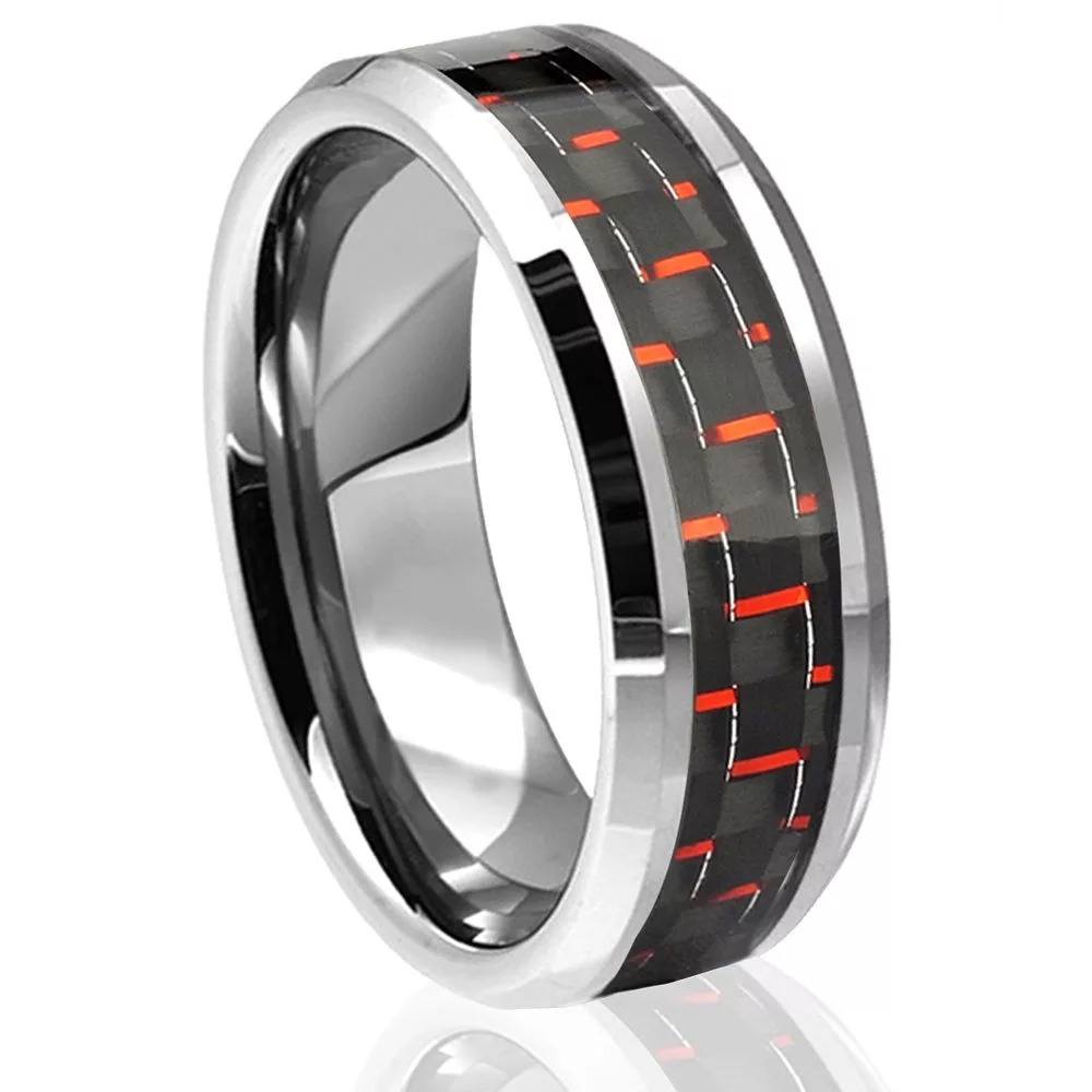 silver-tungsten-red-black-carbon-fiber-beveled-mens-ring-wedding-band-engagement-anniversary-rcf