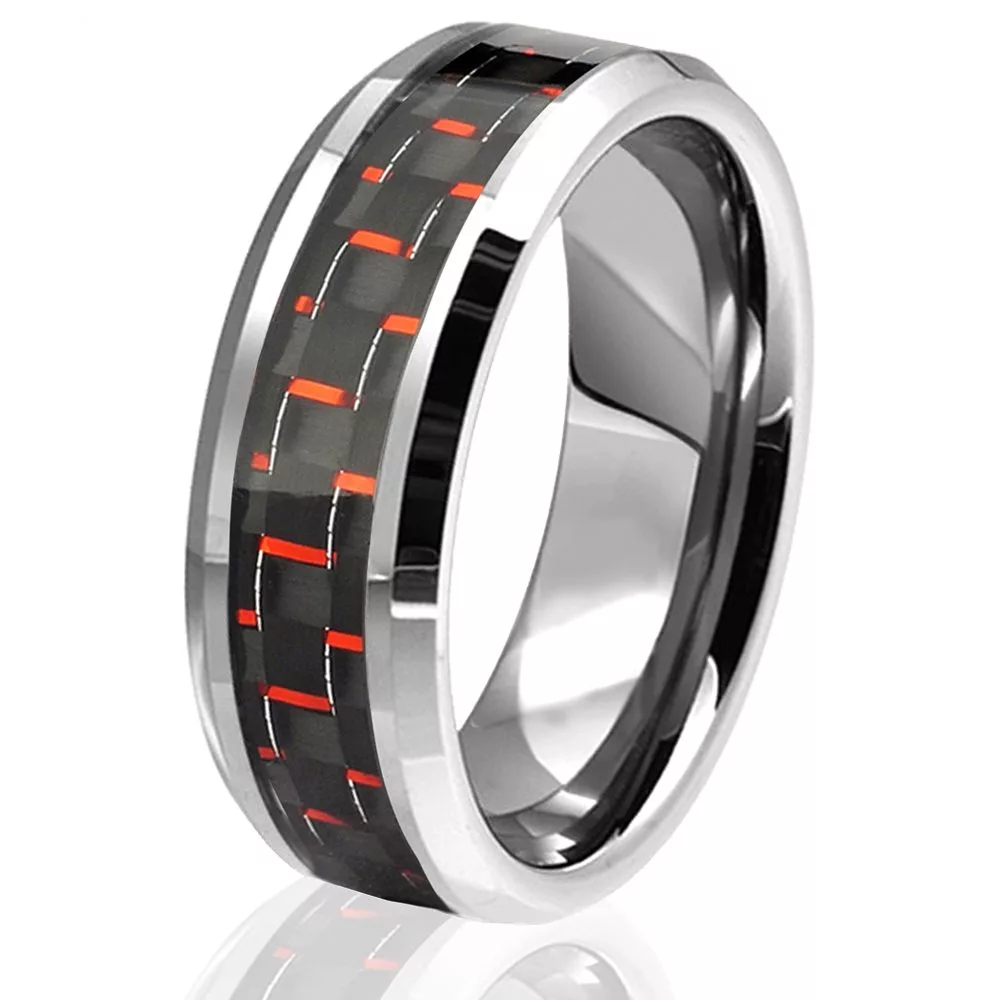 silver-tungsten-red-black-carbon-fiber-beveled-mens-ring-wedding-band-engagement-anniversary-rcf