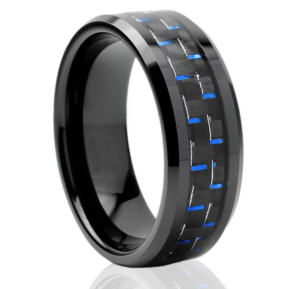 Tungsten-Carbide-Mens-Black-and-Blue-Carbon-Fiber-Inlay-Ring-8-mm-bfb-right